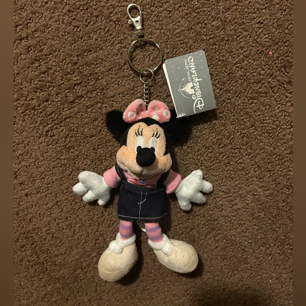 Hong Kong Disney Minnie Mouse Plush Keychain - Pink and Black - Picture 3 of 5
